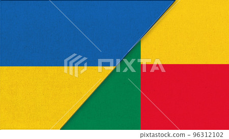 Flag of Ukraine and Benin - 3D illustration. Ukrainian and Beninian relations 96312102