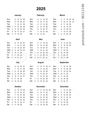 Calendar 2025. Printable calendar for 2025. Sunday start. Minimalist style 96312196