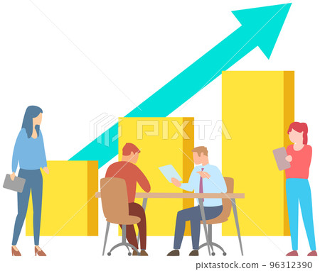 Manager makes a presentation of a statistical report. Analysis and planning business concept 96312390
