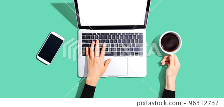 Person using a laptop computer Person using a laptop computer 96312732