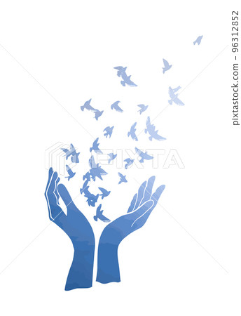 care about world. concept of world without war Blue hands and dove. Vector illustration care about world. concept of world without war Blue hands and dove. Vector illustration 96312852