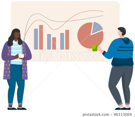 Manager makes a presentation of a statistical report. Analysis and planning business concept Manager makes a presentation of a statistical report. Analysis and planning business concept 96313009