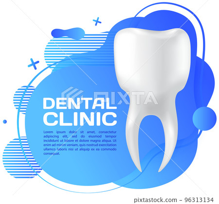 Single mesh human tooth with roots, molar on dentistry banner. Dental clinic poster template 96313134