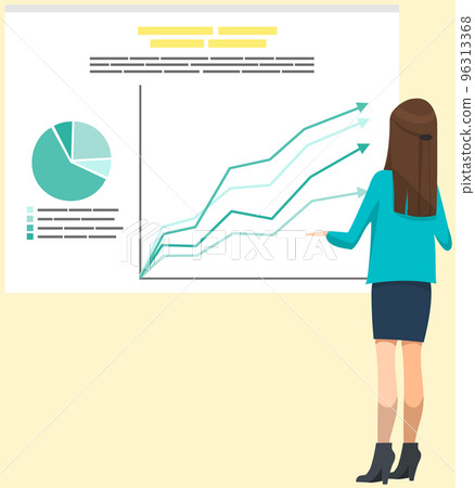 Woman analysing report with statistical indicators. Lady examines results of investment analysis 96313368