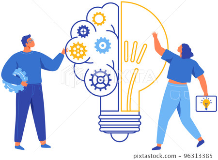 Man creates new idea. Light bulb with gears vector illustration, development of creative thinking 96313385