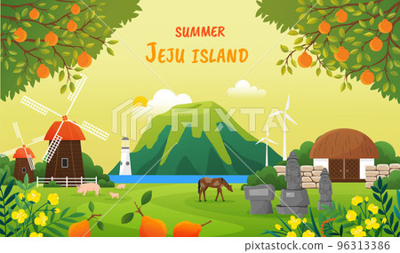 Beautiful summer season landscape. Harvest time at Jeju in Korea. Nature and architecture of island Beautiful summer season landscape. Harvest time at Jeju in Korea. Nature and architecture of island 96313386