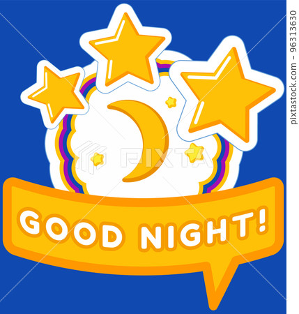 Moon and stars on patch bage on blue background. Good night inspirational lettering for sticker 96313630
