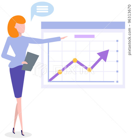 Female employees work with data analysis. Women analysing diagrams, statistical presentation 96313670