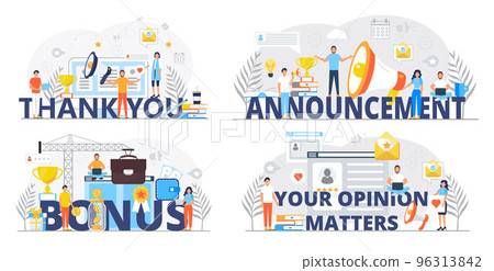 Thank you concept vector. Tiny people thank you for help. Bonus concept. Announcement illustration. Clients evaluate the service, give rate. 96313842