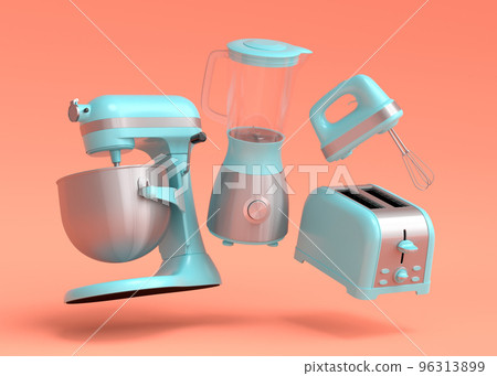 Electric kitchen appliances and utensils for making breakfast on