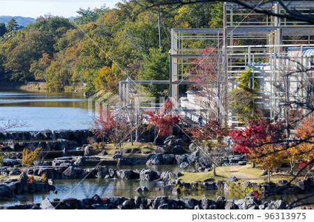 Keihanna Commemorative Park Suikeien Building Frame, Water Surface & Autumn Leaves Keihanna Commemorative Park Suikeien Building Frame, Water Surface & Autumn Leaves 96313975
