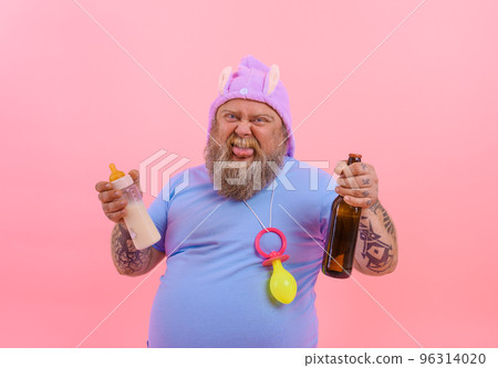 Fat man acts like a baby but drinks beer 96314020