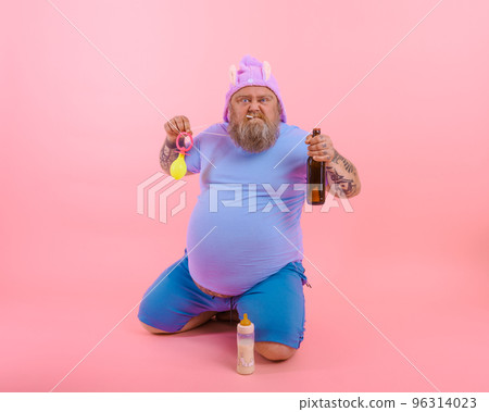 Fat angry man acts like a angry baby but drinks beer Fat angry man acts like a angry baby but drinks beer 96314023