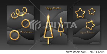 set cards Merry Christmas gold texture, golden luxury elements, black paper cut background for calendar and greetings card or Christmas themed winter holiday invitations with geometric decorations set cards Merry Christmas gold texture, golden luxury elements, black paper cut background for calendar and greetings card or Christmas themed winter holiday invitations with geometric decorations 96314204
