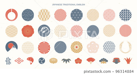 Set of traditional Japanese pattern decorations and icons 96314884
