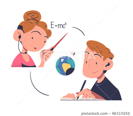 Online Education and E-learning with Woman Professor and Man Student Having Lesson on Web Platform Vector Illustration 96315050