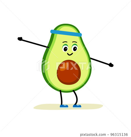 Cute strong avocado character do fitness exercises. Cartoon Avocado, gym, health, fitness. Cute strong avocado character do fitness exercises. Cartoon Avocado, gym, health, fitness. 96315136