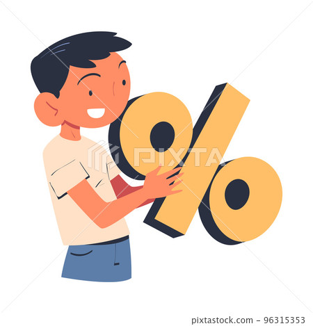 Young Man Character Enjoying Discount Holding Percentage Sign Vector Illustration Young Man Character Enjoying Discount Holding Percentage Sign Vector Illustration 96315353