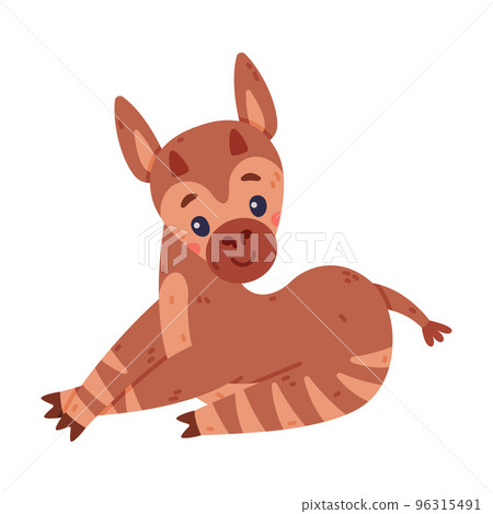 Cute lying baby okapi. Funny wild African animal character cartoon vector illustration 96315491