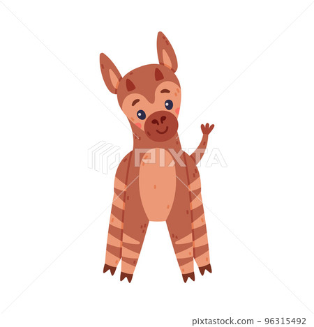 Cute baby okapi, front view. Funny wild African animal character cartoon vector illustration 96315492