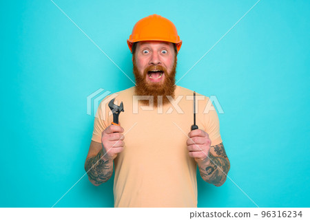 Incompetent worker is afraid and worried about his work Incompetent worker is afraid and worried about his work 96316234