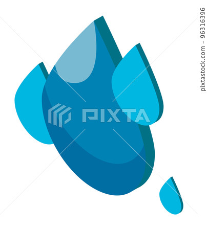 Water drop vector icon. Water symbol of purity, renewal and life, a few blue drops isolated on white 96316396