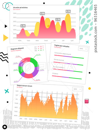 Market diagrams. Graphic information visualization and analysis. Statistical indicators and data 96316465