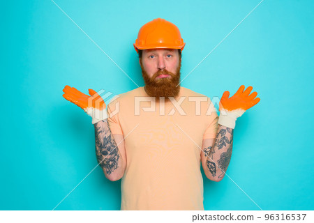Incompetent worker is unsure and worried about his work 96316537
