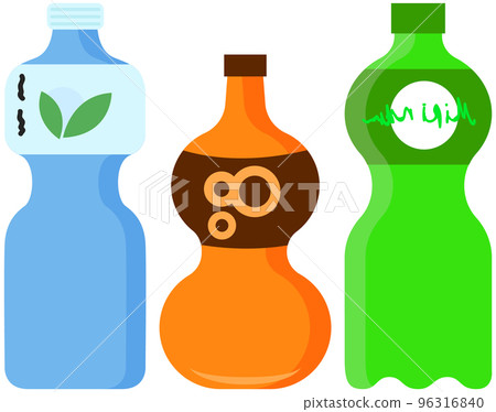 Aerated sweet drink, sparkling fruit-flavored beverage. Set of plastic bottles with lemonades Aerated sweet drink, sparkling fruit-flavored beverage. Set of plastic bottles with lemonades 96316840