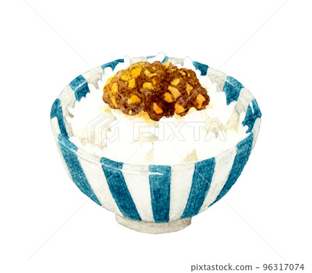Egg-cooked rice topped with edible chili oil Japanese hand-painted watercolor illustration material 96317074