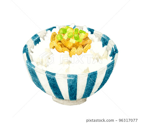 Natto rice with small green onions Japanese hand-painted watercolor illustration material Natto rice with small green onions Japanese hand-painted watercolor illustration material 96317077