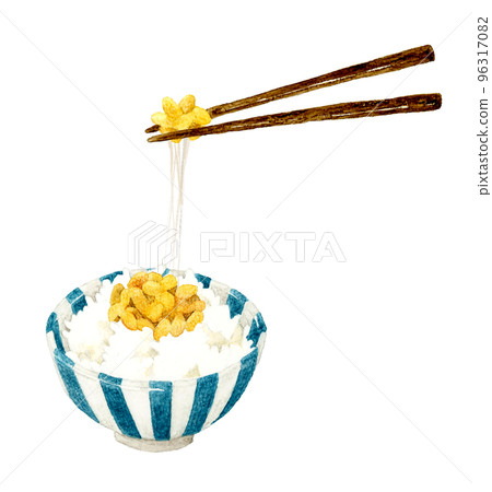 Stringy natto rice Japanese hand-painted watercolor illustration material 96317082