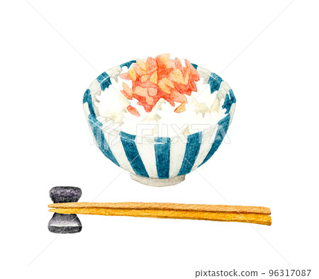 三文魚片和筷子飯日本手繪水彩插畫素材 三文魚片和筷子飯日本手繪水彩插畫素材 96317087