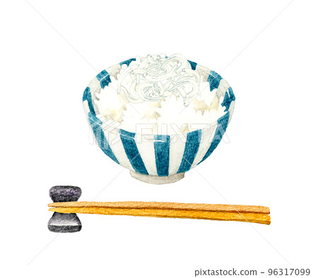 Shirasu覆蓋的米飯和筷子日本手繪水彩插圖素材 Shirasu覆蓋的米飯和筷子日本手繪水彩插圖素材 96317099