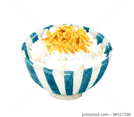 Rice topped with mushrooms Japanese hand-painted watercolor illustration material 96317106