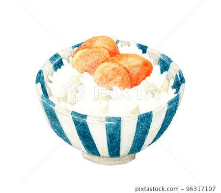 Rice topped with cod roe Japanese hand-painted watercolor illustration material 96317107