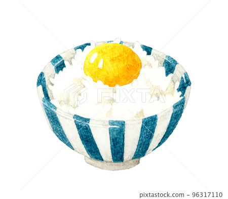 Egg-cooked rice with egg yolk Japanese hand-painted watercolor illustration material 96317110