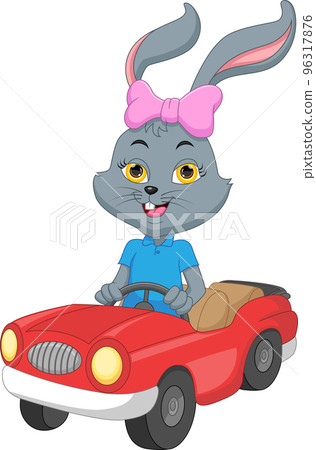 cartoon cute rabbit driving a car 96317876