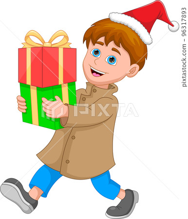 cartoon happy boy holding a gift cartoon happy boy holding a gift 96317893