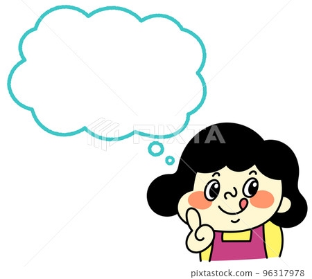 Speech bubble Illustration material of a comical female character with a pointing pose 96317978