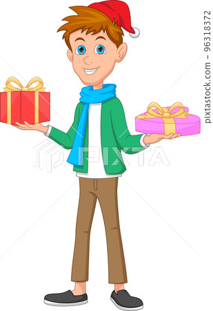 cartoon happy boy holding a gift 96318372