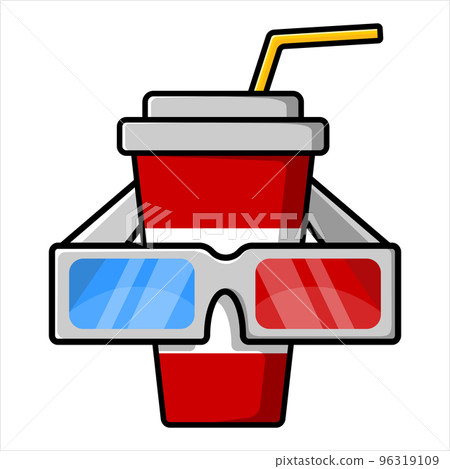 A glass with a drink and 3D glasses. Vector illustration 96319109