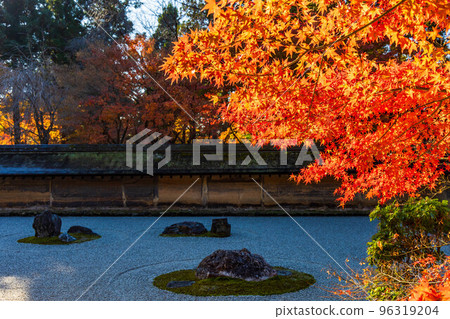 Autumn in the ancient capital of Kyoto World heritage Ryoanji rock garden with autumn leaves Autumn in the ancient capital of Kyoto World heritage Ryoanji rock garden with autumn leaves 96319204