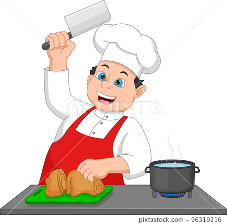 chef cuts chicken meat cartoon chef cuts chicken meat cartoon 96319216