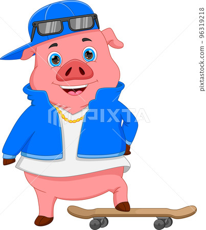 cartoon cute pig pose with skateboard cartoon cute pig pose with skateboard 96319218