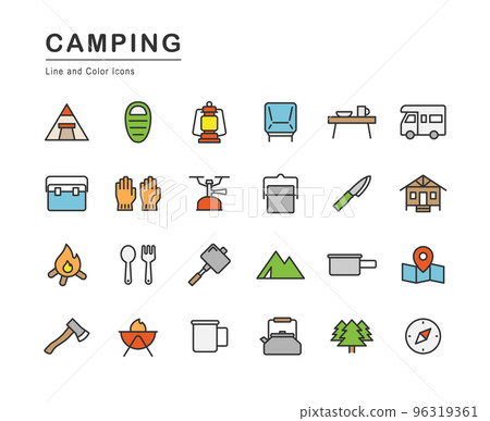 Camping equipment icon set (with line) Camping equipment icon set (with line) 96319361