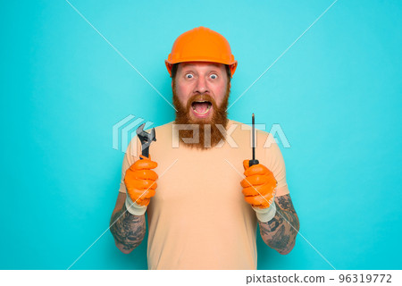 Incompetent worker is afraid and worried about his work 96319772