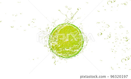 Slices of lime and splashes 96320197