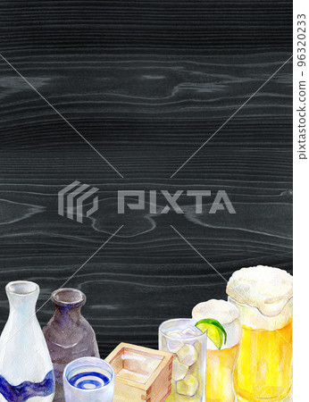 Blackboard frame drinking party watercolor illustration Blackboard frame drinking party watercolor illustration 96320233