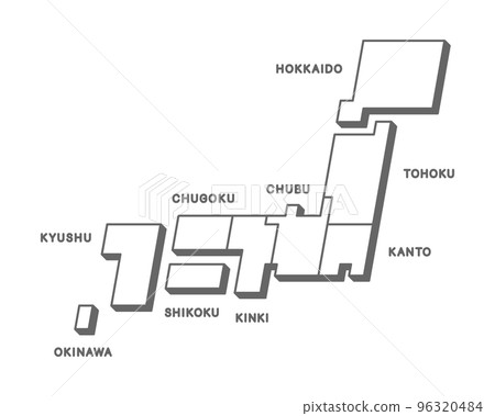 Illustration of a deformed map of Japan by region, drawn with simple line drawings Illustration of a deformed map of Japan by region, drawn with simple line drawings 96320484